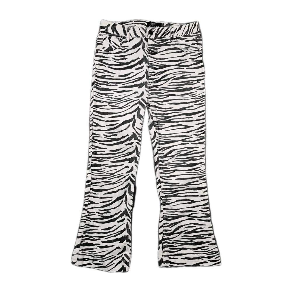 Bershka Womens Zebra‎ Print Flare Jeans US 6 28x24 Crop Black White Bootcut
